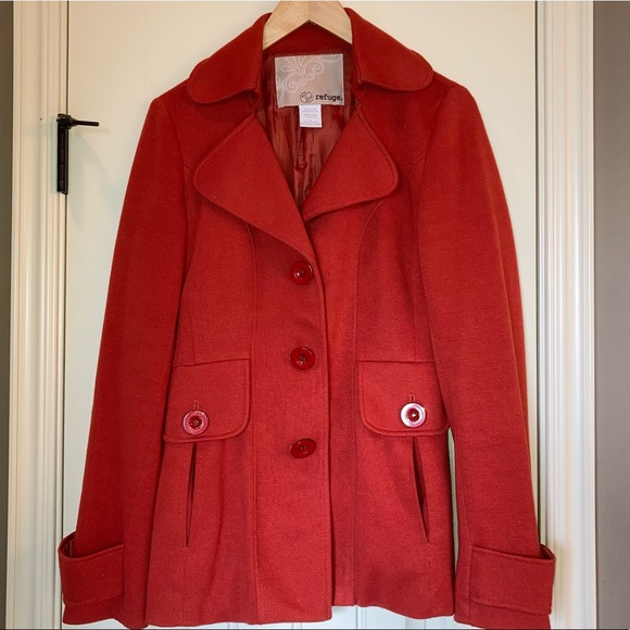 Burnt Orange Pea Coat - Picture 1 of 3